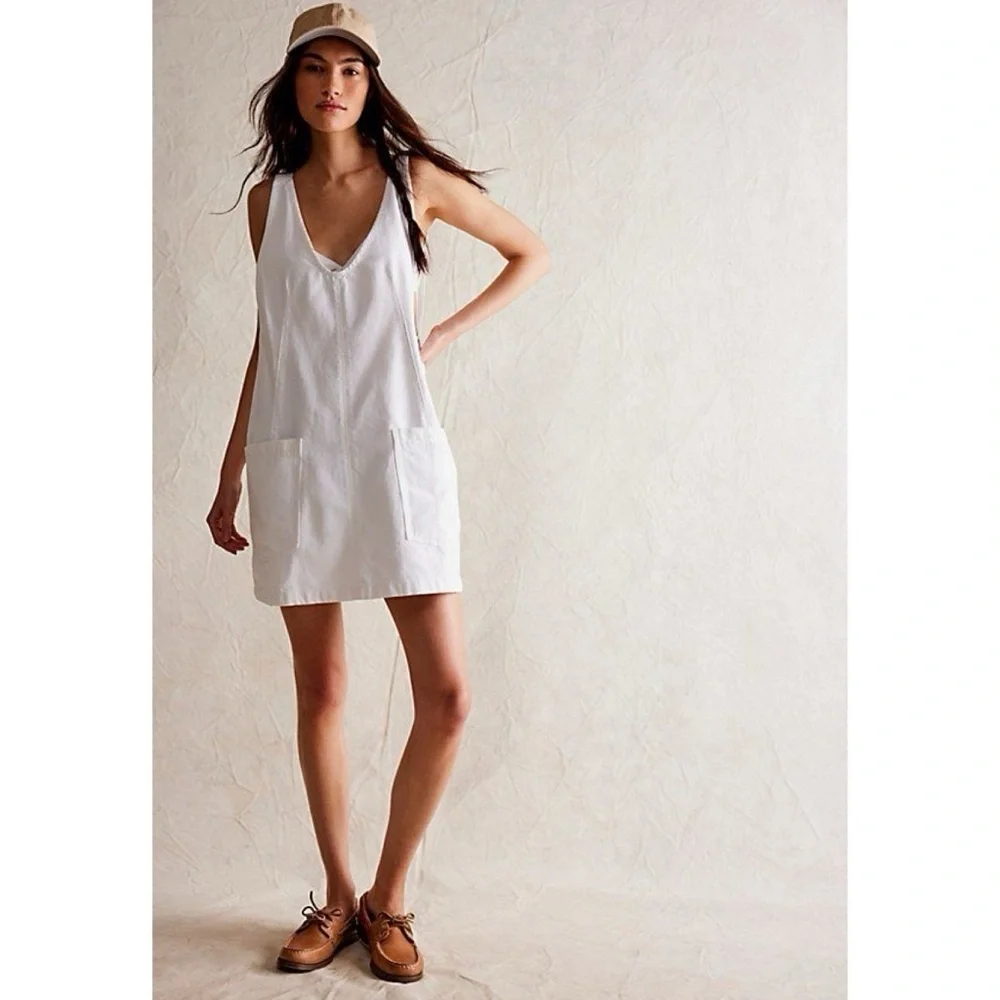New Free People High Roller Denim Mini Dress White Small